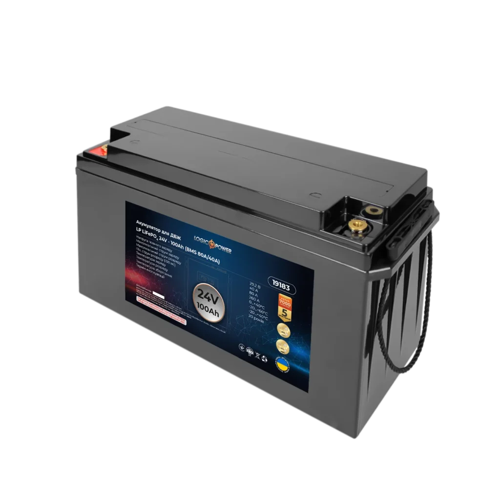 Акумулятор Logic Power LP LiFePO4 для ДБЖ 24V - 100 Ah (BMS 80A/40А) пластик