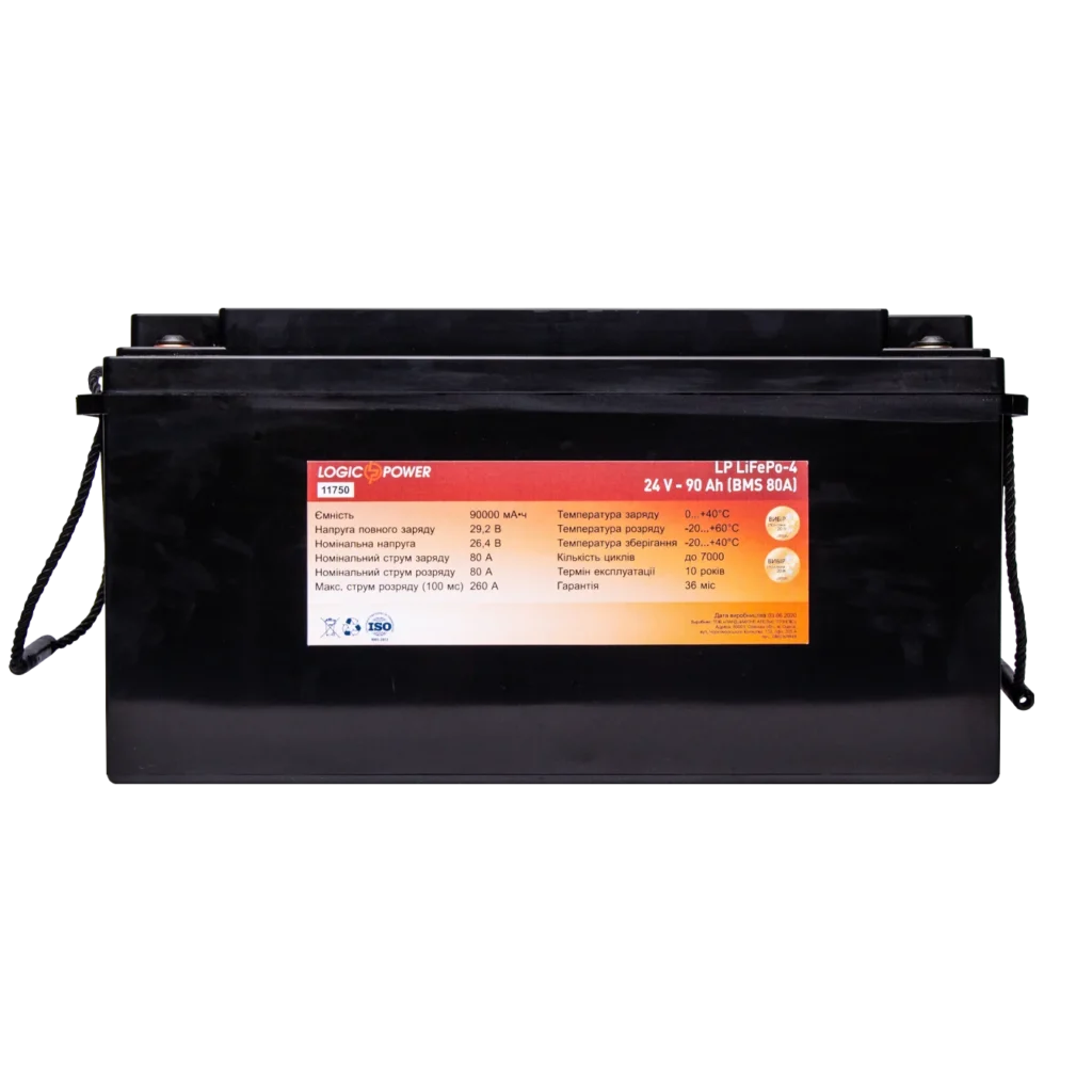 Акумулятор LogicPower LP LiFePO4 24V - 90Ah (BMS 80A), пластик