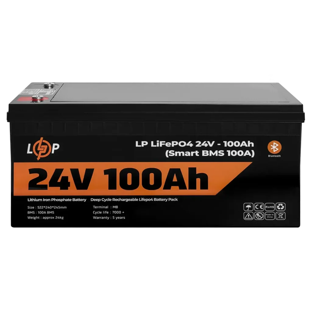 Акумулятор LogicPower LP LiFePO4 для ДБЖ 24V - 100Ah (BMS 100A), пластик
